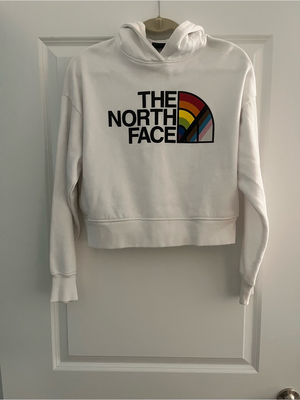 The North Face White Hoodie with Rainbow Logo